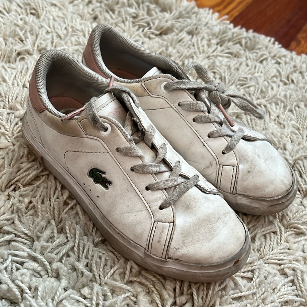 Lacoste sneakers. White and pink, green alligator. Size 11